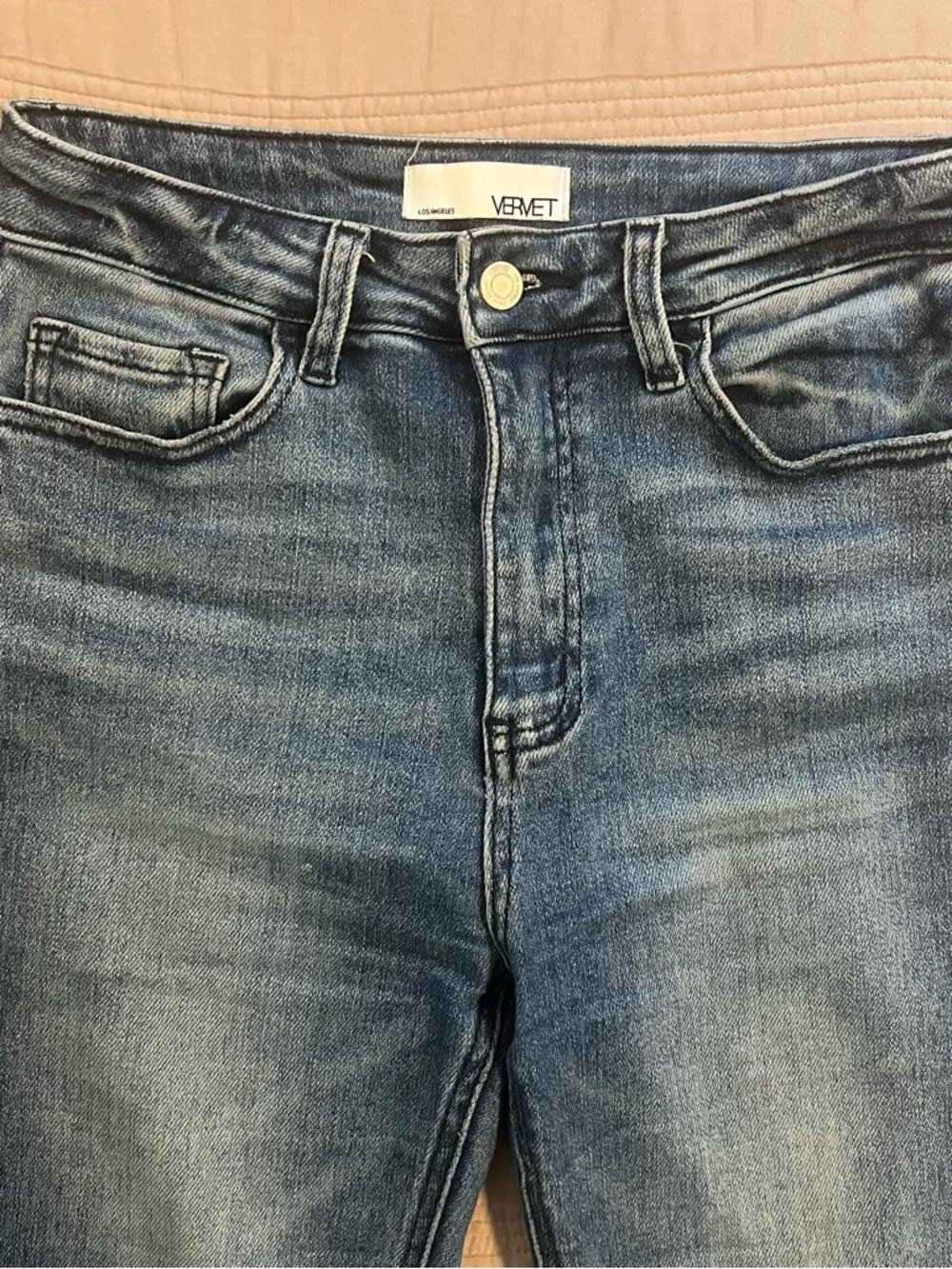 Vervet Vintage-Inspired High-Rise Blue Cropped Flare Jeans Frayed Stretch - Picture 2 of 6